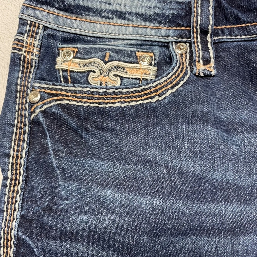 Rock Revival Easy Ankle Skinny Jeans Womens 33 Blue Contrast Stitch Y2K - Picture 12 of 14